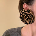 Oversized Brown Leopard Print Fabric Flower Stud Earrings view 3