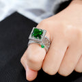 Green Square Solitaire Ornate Wide Signet Ring Silver Tone view 3