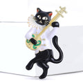Black Enamel Cat Playing Lute Brooch White Collar Gold Trim view 2
