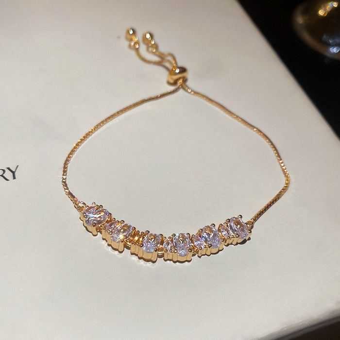 Gold Silver Oval Crystal Bar Slider Chain Bracelets