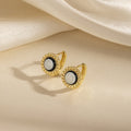 Seven Vintage Round Cabochon Gold Tone Huggie Earrings view 12