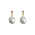 Gold Tone Round Ball Top And Baroque White Pearl Stud Earrings view 5