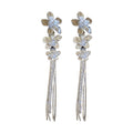 Floral Crystal Tassel Earrings with Silver Tone Chain Strands view 5