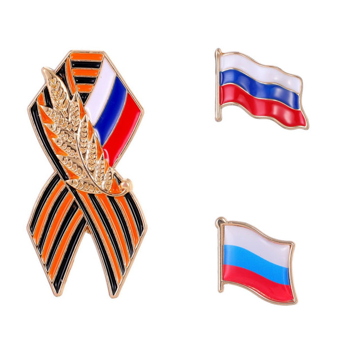 Red Gold Tone Flag Enamel Three Designs Metal Brooch Pin