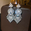 Crystal Fan Chandelier Fringe Stud Earrings in Silver Tone view 6