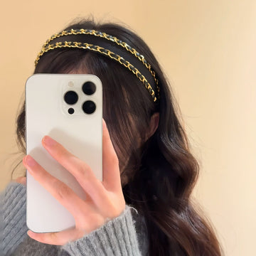 Black White Padded Headband Gold Chain Trim 2 Colors
