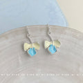 Silver Hook Leaf Drop Earrings Cream Blue Enamel Gradient view 4
