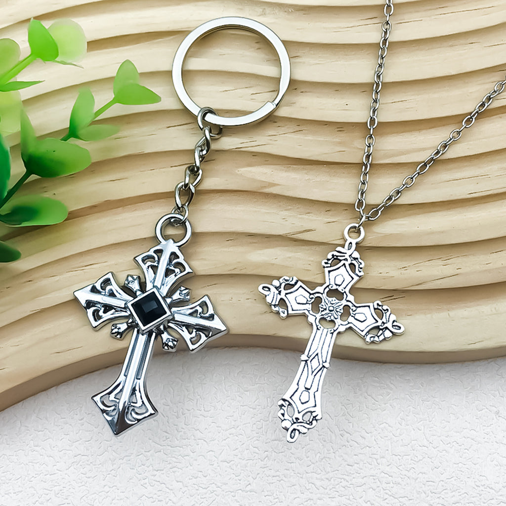 Vintage Zinc Alloy Rhinestone Cross Charm Pendant for DIY Sweater Chain Necklace