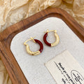 Brown Enamel Twisted Hoop Earrings With Decorative Metal Details view 6