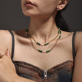 Gold Disc Chain Necklace Green Dongling Jade Tube Beads view 2