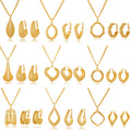 Gold Tone Gold Jewelry Assortment Sixteen Designs Metal Necklace and Earring Set view 1