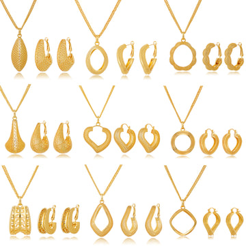 Gold Tone Gold Jewelry Assortment Sixteen Designs Metal Necklace and Earring Set