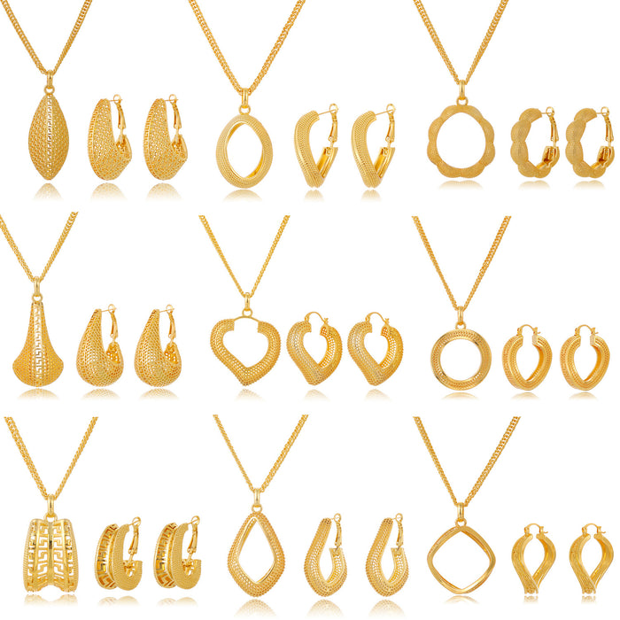 Gold Tone Gold Jewelry Assortment Sixteen Designs Metal Necklace and Earring Set