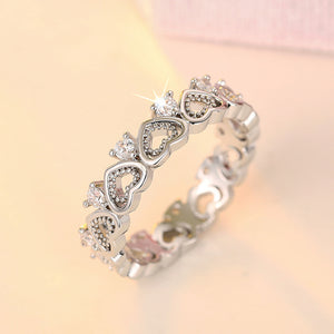Open Heart Cubic Zirconia Brass Band Ring, Sizes 6 to 10