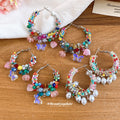 Colorful Beaded Hoop Earrings With Pearl and Charm Drops view 4