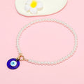 Faux Pearl Blue Evil Eye Pendant Necklace with Gold Tone Clasp view 4