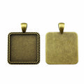 Silver Tone Square Beaded Cabochon Pendant Tray Setting view 2