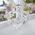 Silver Tone Heart Butterfly Pendant Necklace I Love You Engraved view 2