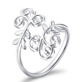 Silver Tone Open Vine Scroll Ring with Leaf Details view 1