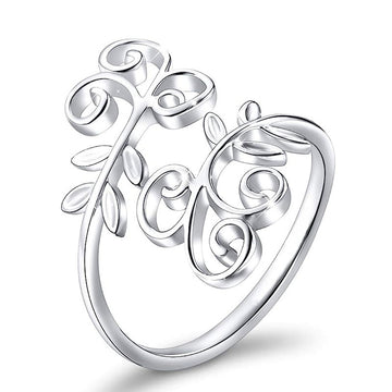 Silver Tone Open Vine Scroll Ring with Leaf Details