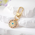 Gold and Silver Tone Crystal Round Evil Eye Clip Keychains in Six Designs view 2