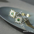 Gold Green Center Marquise Flower Clear Stud Earrings view 4