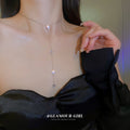 Teardrop Crystal Y Lariat Tassel Necklace Silver Gold Tone view 3