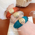 Resin Open Cuff Bracelet Gold Shell Accent Four Colors view 1