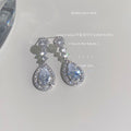 Silver Clear Crystal Teardrop Halo Drop Earrings Pair view 6