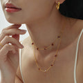 Gold Burgundy Enamel Heart Station Necklace Stainless Chain view 4