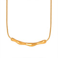 Gold Steel Wavy Bar Pendant Fine Snake Chain Necklace view 5