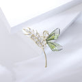 Crystal Wheat Sprig and Colorful Butterfly Brooch in Gold Tone view 3