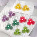 Silver Tone Mesh Flower Faux Pearl Hook Earrings in Five Colors view 1