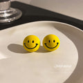 Yellow Smiley Face Round Stud Earrings Fashion Jewelry Accessories view 2