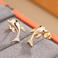 Dolphin Stud Earrings in Gold-Tone Metal Jewelry Design view 3