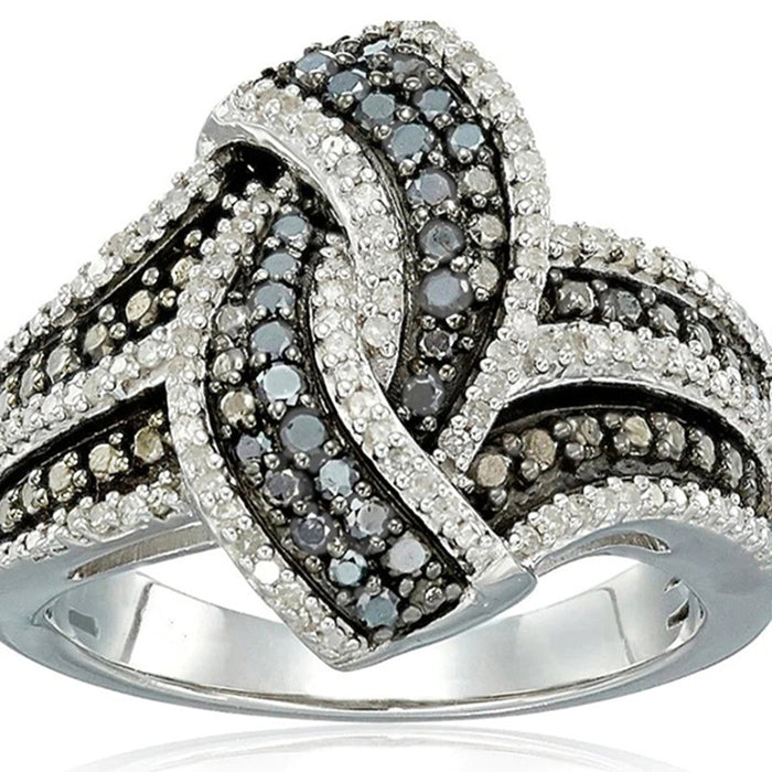 Silver Twisted Black Clear CZ Multi Band Finger Ring Sizes 6-10