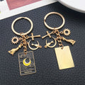 Black Celestial Tarot Cat and Moon Charm Keychain Pair with Gold Tone Hardware view 2