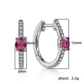 Silver Pink Oval Center Clear Pavé Huggie Earrings view 4