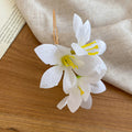 White Fabric Lily U Pin Hair Accessory Gold Tone Prongs view 6