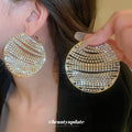 Crystal Pave Oversized Round Disc Statement Earrings view 3