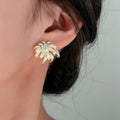 Silver Tone Radiating Floral Crystal Burst Stud Earrings view 3