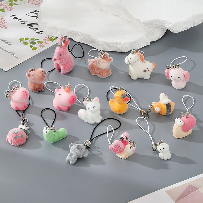 Flocked Mini Animal Phone Strap Charms 16 Color Styles
