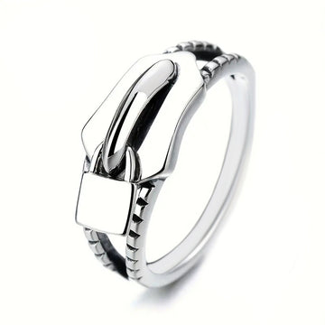 Silver Tone Zipper Ring With Polished Raised Center Detail