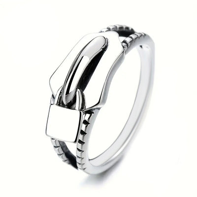 Front product view of silver tone zipper ring with polished raised center detail