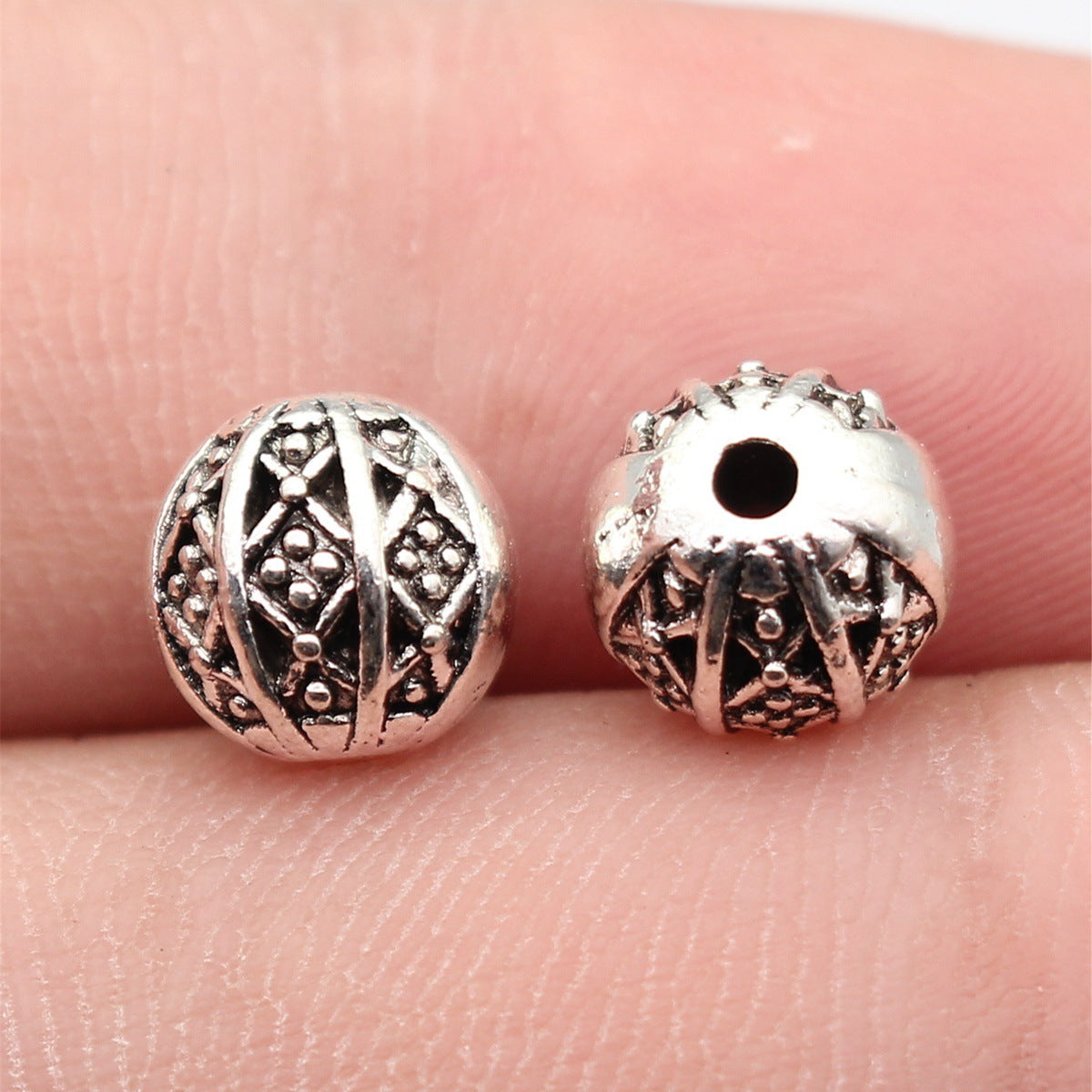 8.1x8x7.9mm 1.6g Multicolor Zinc Alloy Geometric Diamond Pattern Round Ball Beads for Jewelry Making