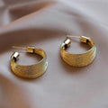 Gold Tone Textured Wide Huggie Hoop Statement Earrings view 5