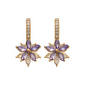 Purple Crystal Flower Huggie Earrings With Decorative Metal Details view 5