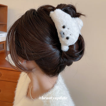 White Plush Seal Face Hair Claw Clip Soft Cartoon Grip