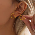 Gold Open Heart Outline Stud Earrings Polished Finish view 6