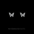 Silver Hollow Butterfly Stud Earrings Clear Pave Crystals view 1